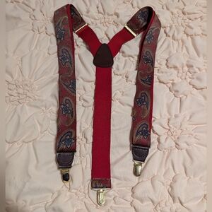 Vintage German Paisley Suspenders Red